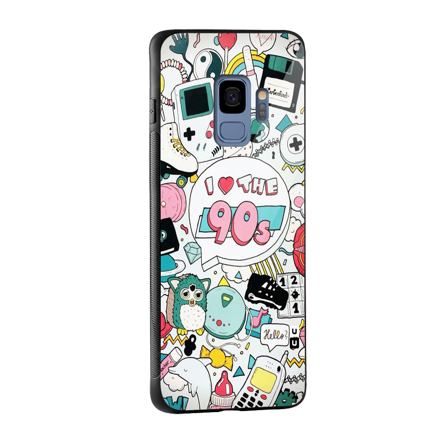 Heart 90s Glass Back Case for Galaxy S9