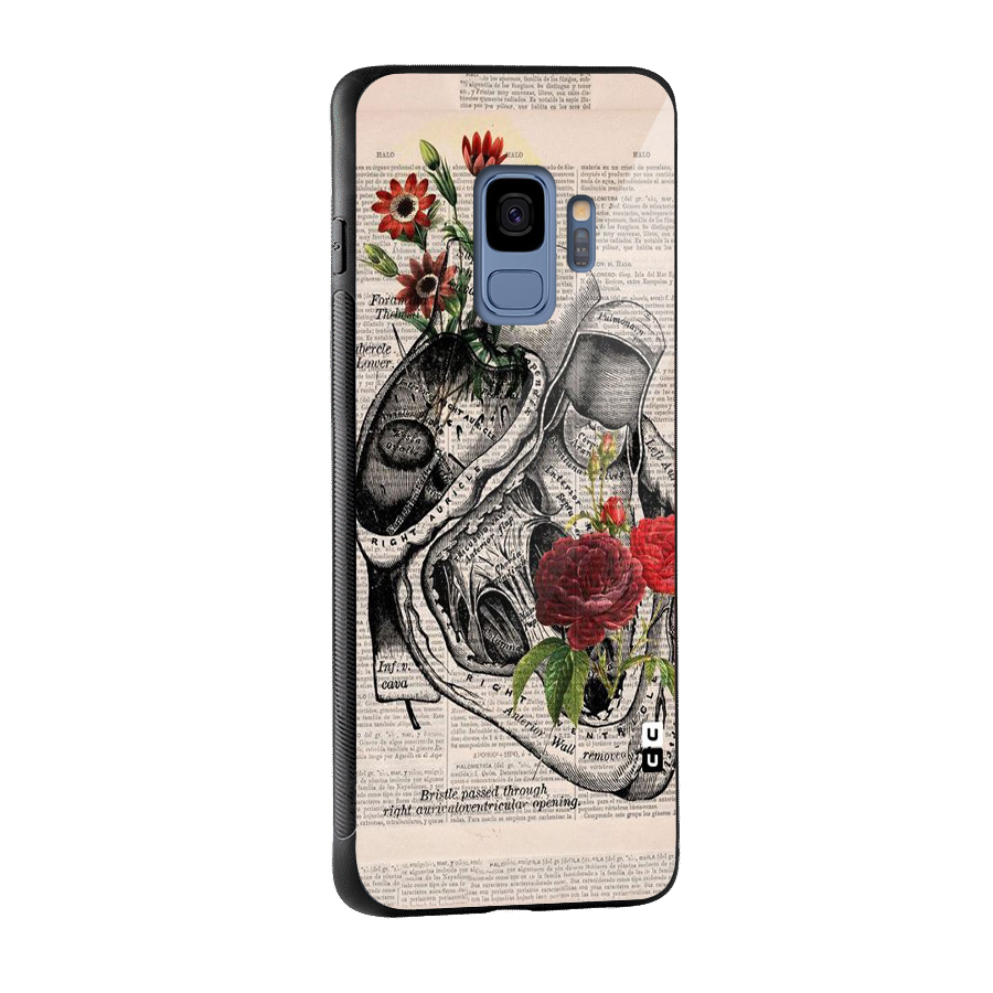 Heart Newspaper Glass Back Case for Galaxy S9