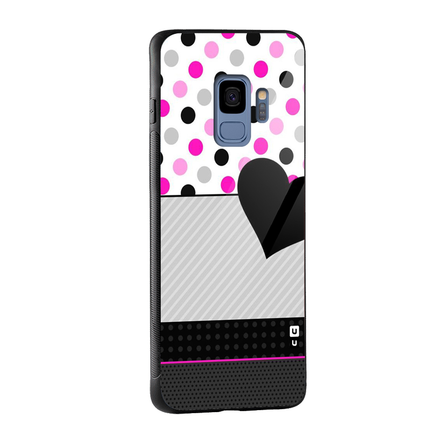 Heart Polka Stripes Glass Back Case for Galaxy S9