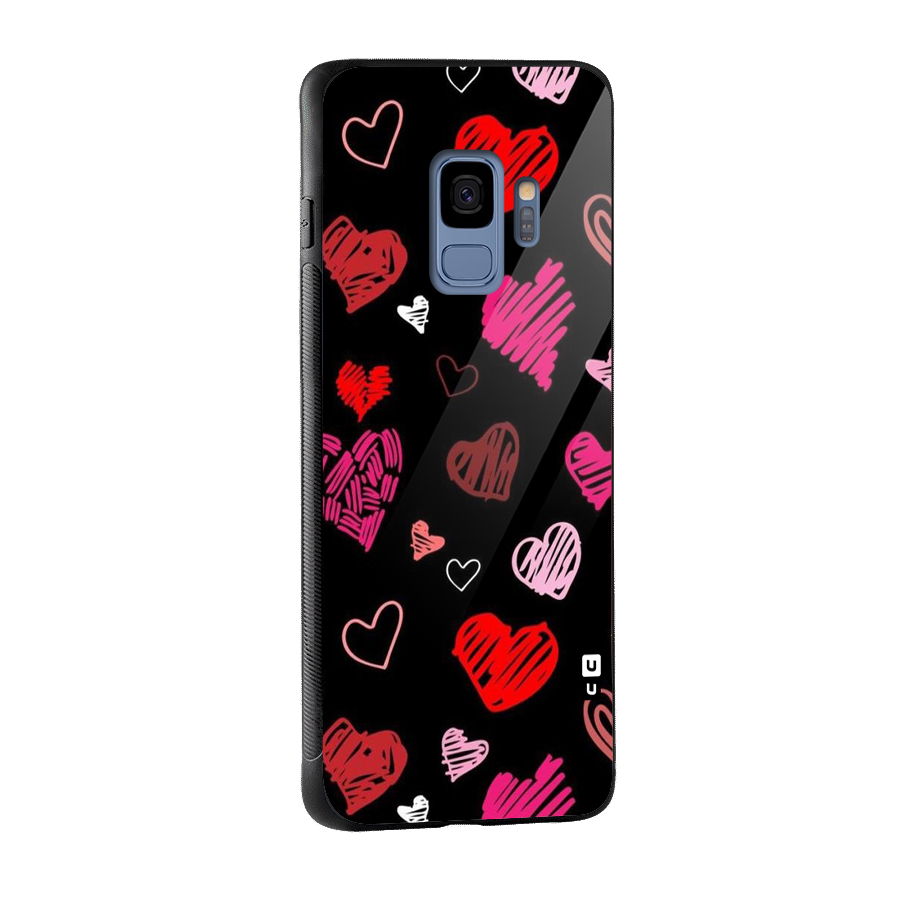 Hearts Art Pattern Glass Back Case for Galaxy S9