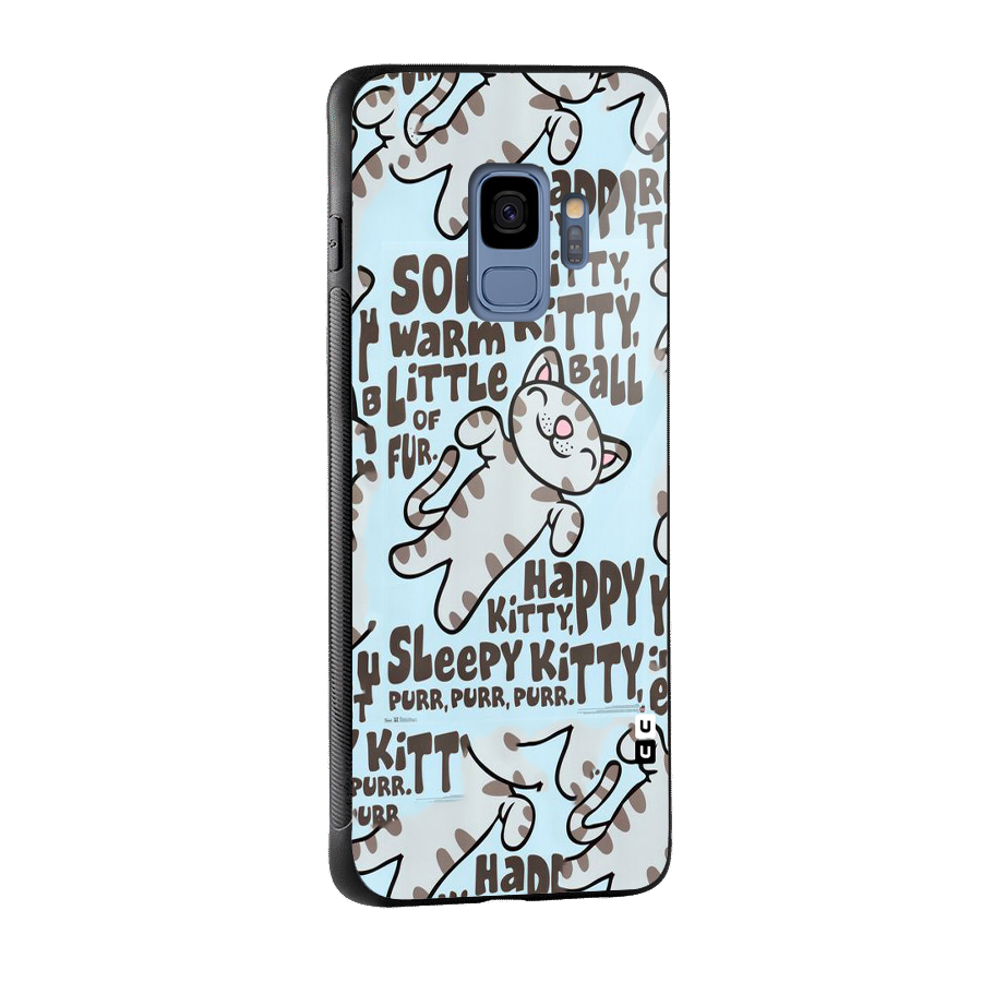 Kitty Pattern Glass Back Case for Galaxy S9