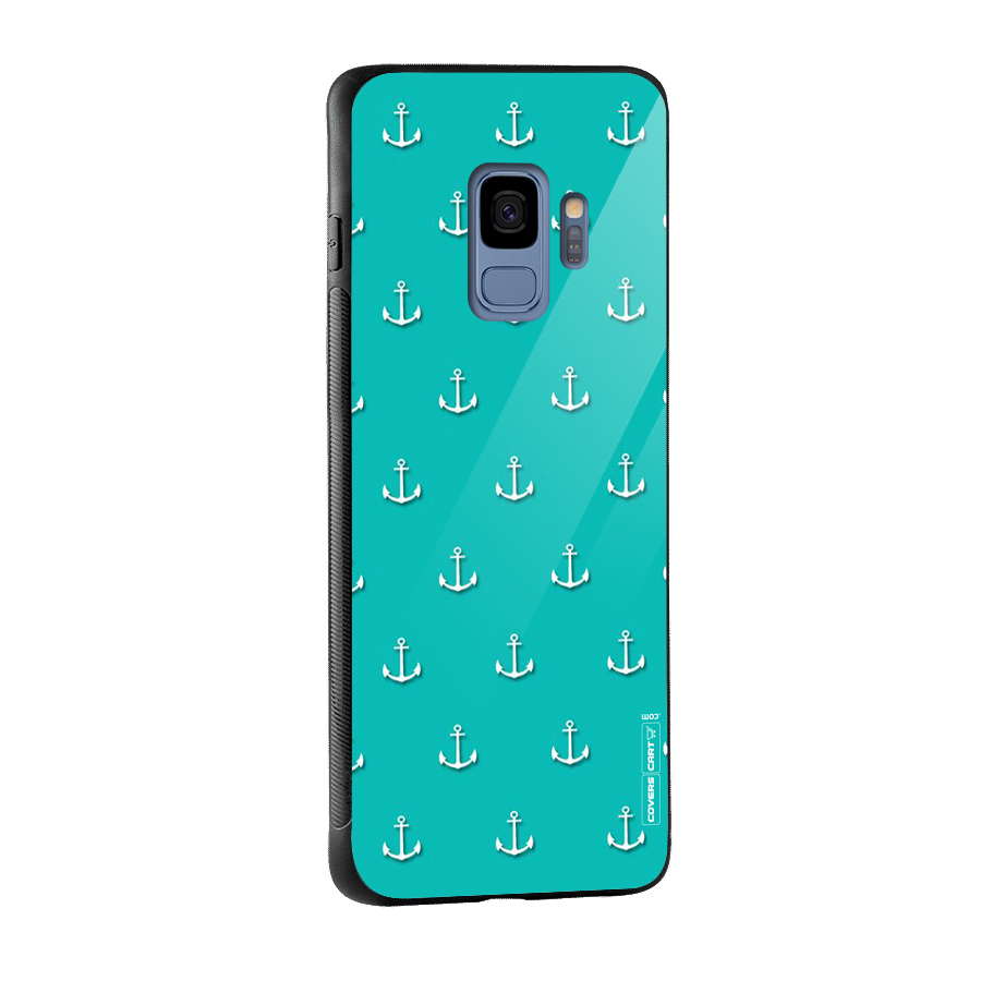 Light Blue Anchor Glass Back Case for Galaxy S9
