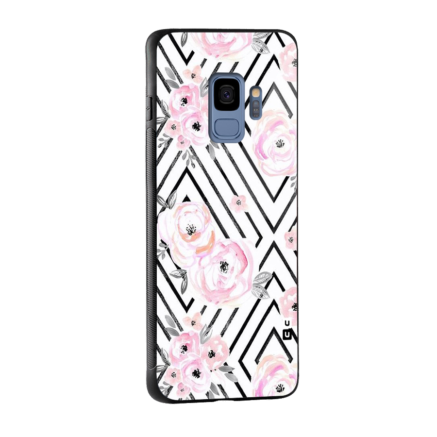 Light Pastel Flowers Design Glass Back Case for Galaxy S9
