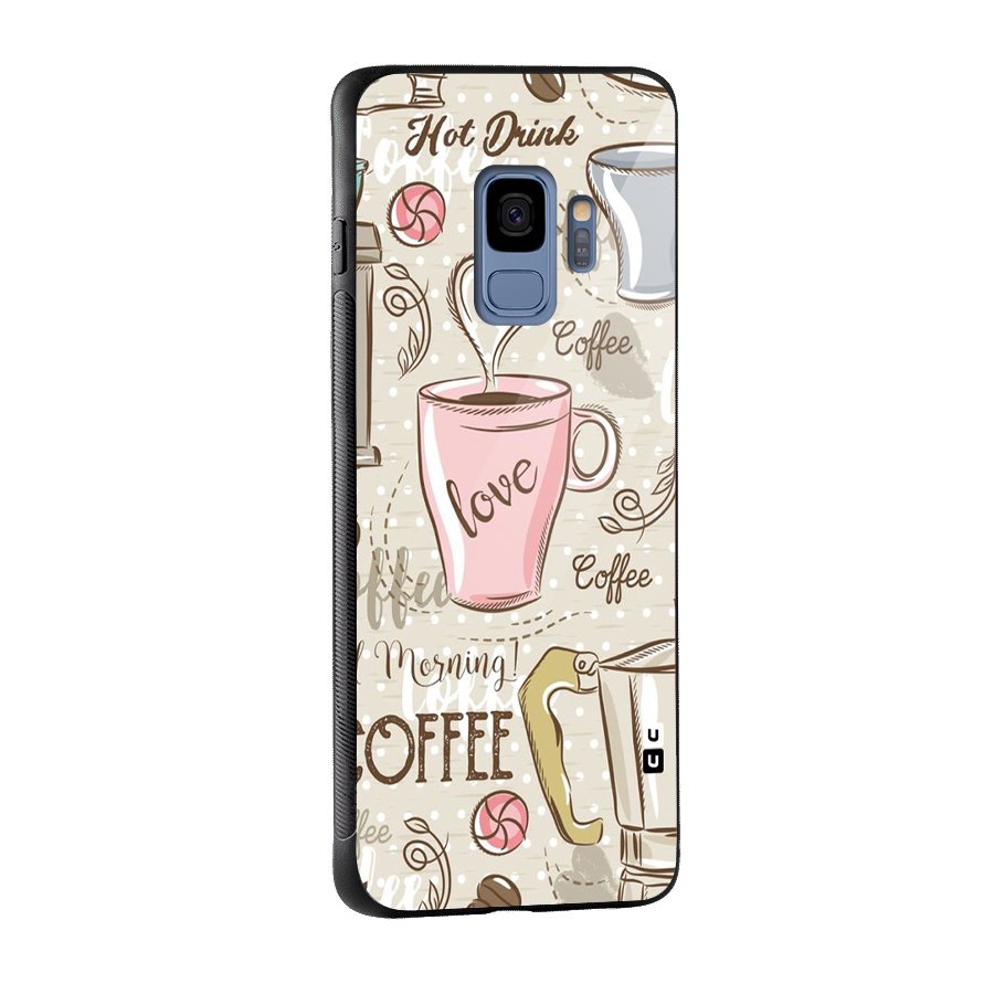 Love Coffee Design Glass Back Case for Galaxy S9