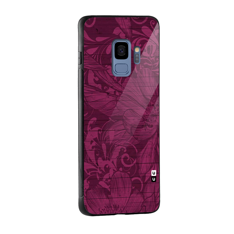Magenta Floral Pattern Glass Back Case for Galaxy S9