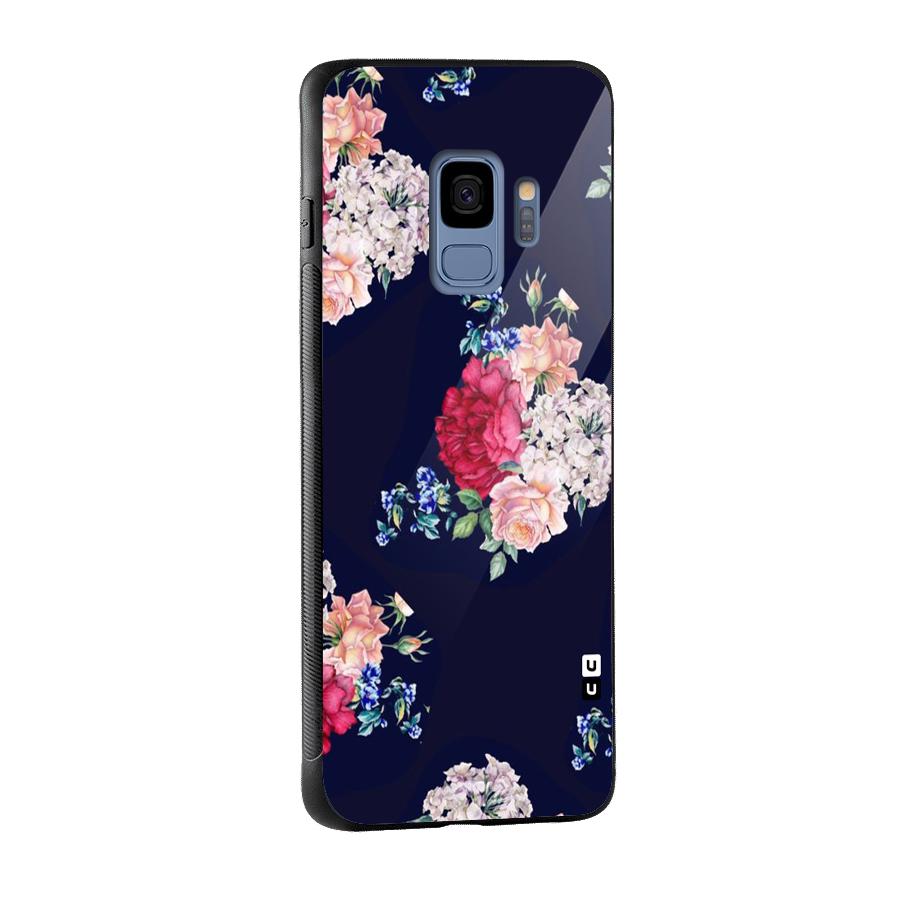 Magenta Peach Floral Glass Back Case for Galaxy S9