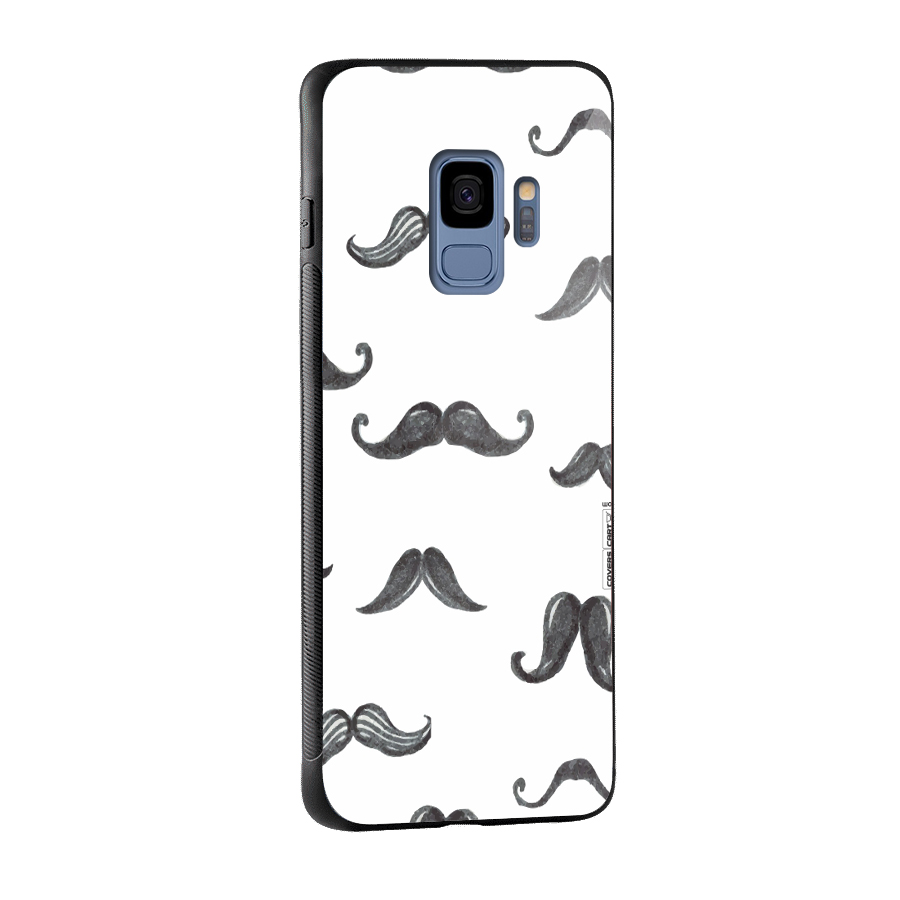 Moustache Pattern (Black) Glass Back Case for Galaxy S9