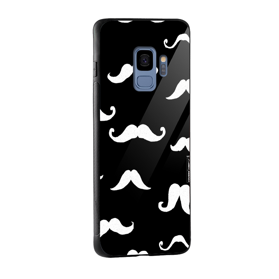 Moustache Pattern (White) Glass Back Case for Galaxy S9