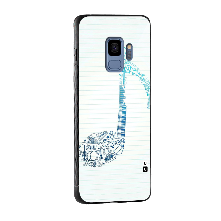 Music Note Design Glass Back Case for Galaxy S9