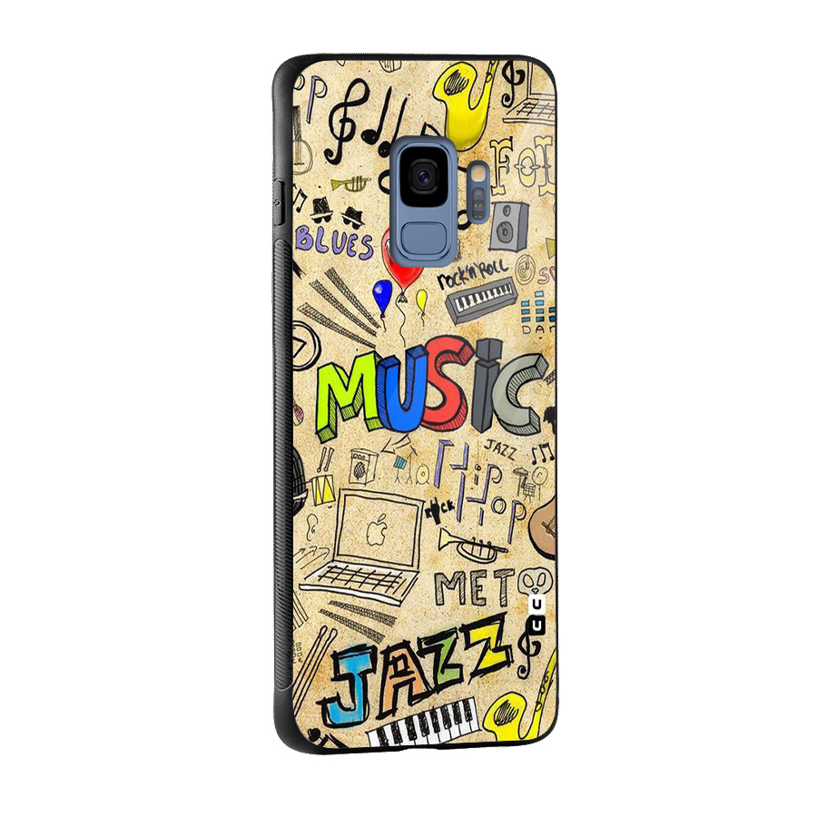 Music Pattern Glass Back Case for Galaxy S9