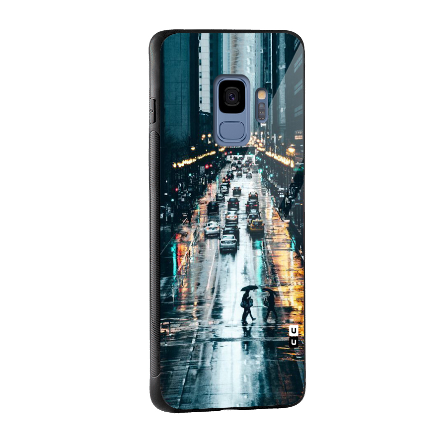 NY Streets Rainy Glass Back Case for Galaxy S9