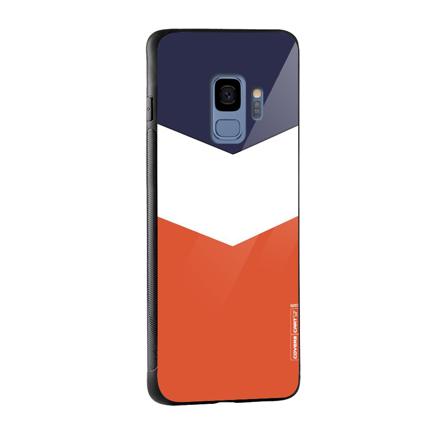 Navy Blue White Orange Arrow Glass Back Case for Galaxy S9