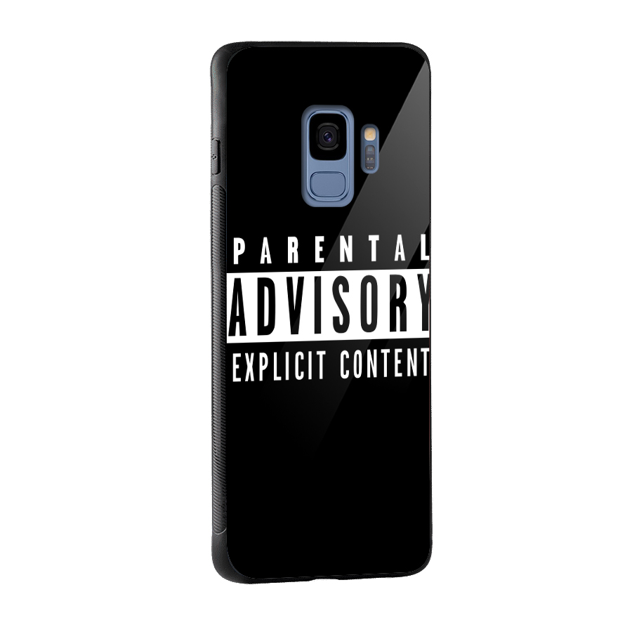 Parental Advisory Label Glass Back Case for Galaxy S9