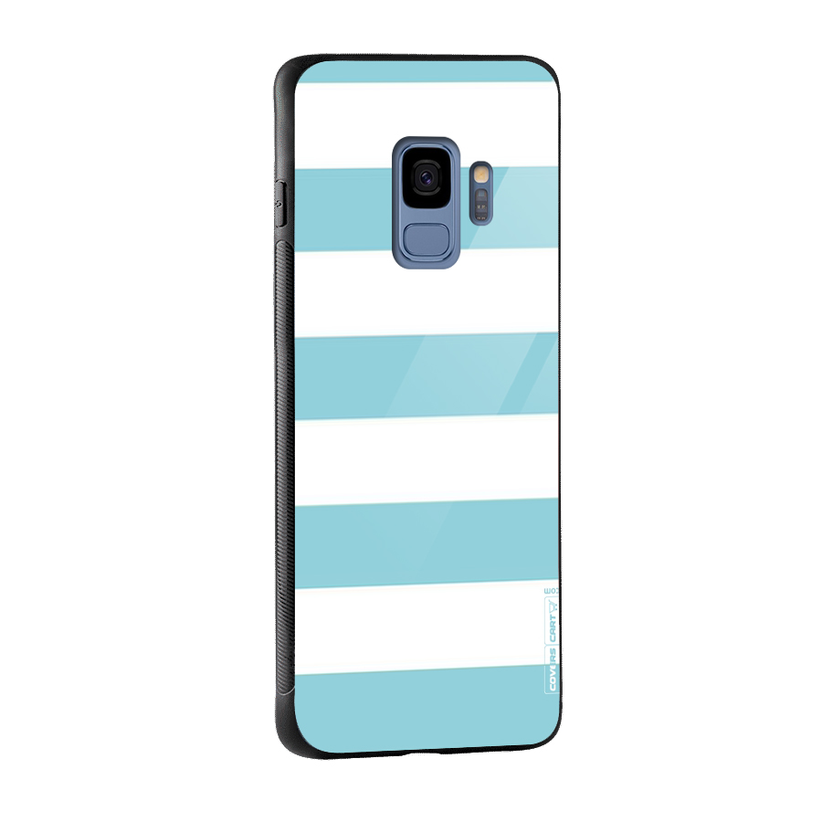 Pastel Blue White Stripes Glass Back Case for Galaxy S9