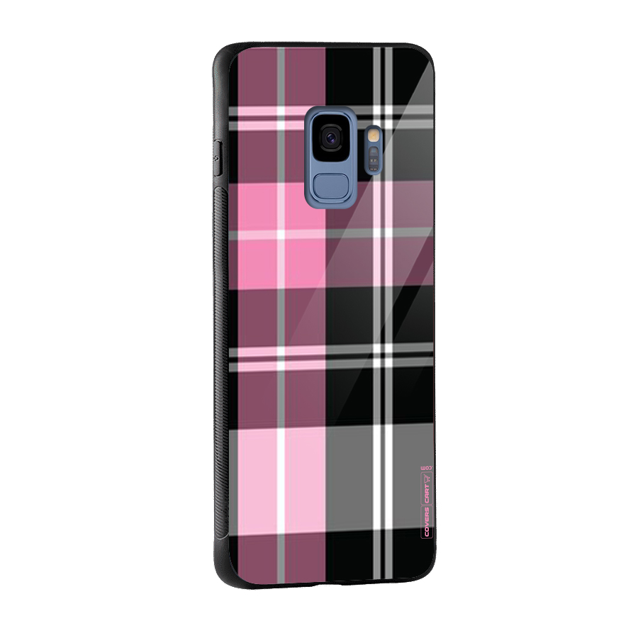 Pink Black Check Glass Back Case for Galaxy S9