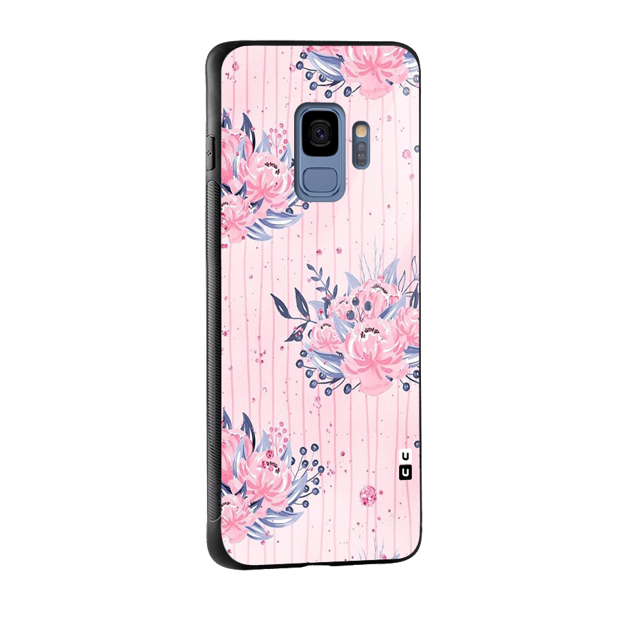 Pink Floral and Stripes Glass Back Case for Galaxy S9