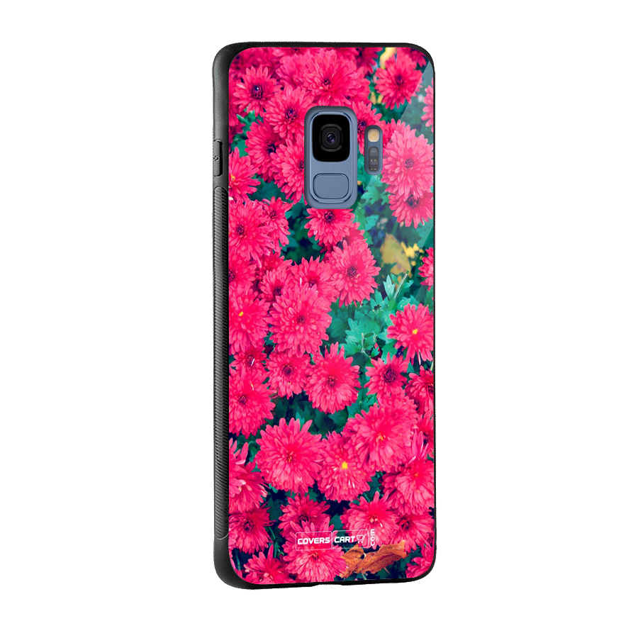 Pink Flowers Glass Back Case for Galaxy S9