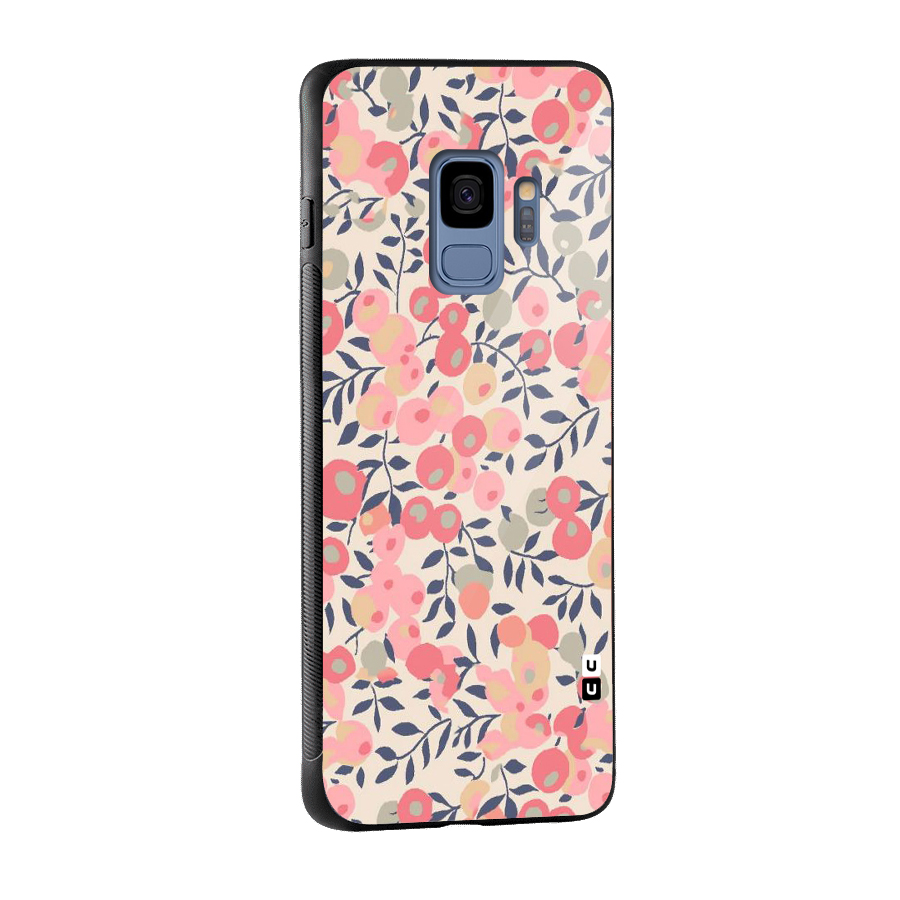 Pink Leaf Pattern Glass Back Case for Galaxy S9