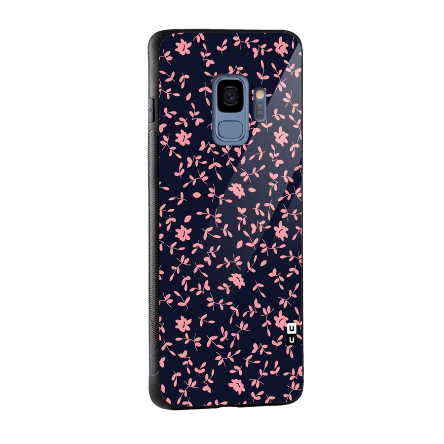 Pink Plant Design Glass Back Case for Galaxy S9
