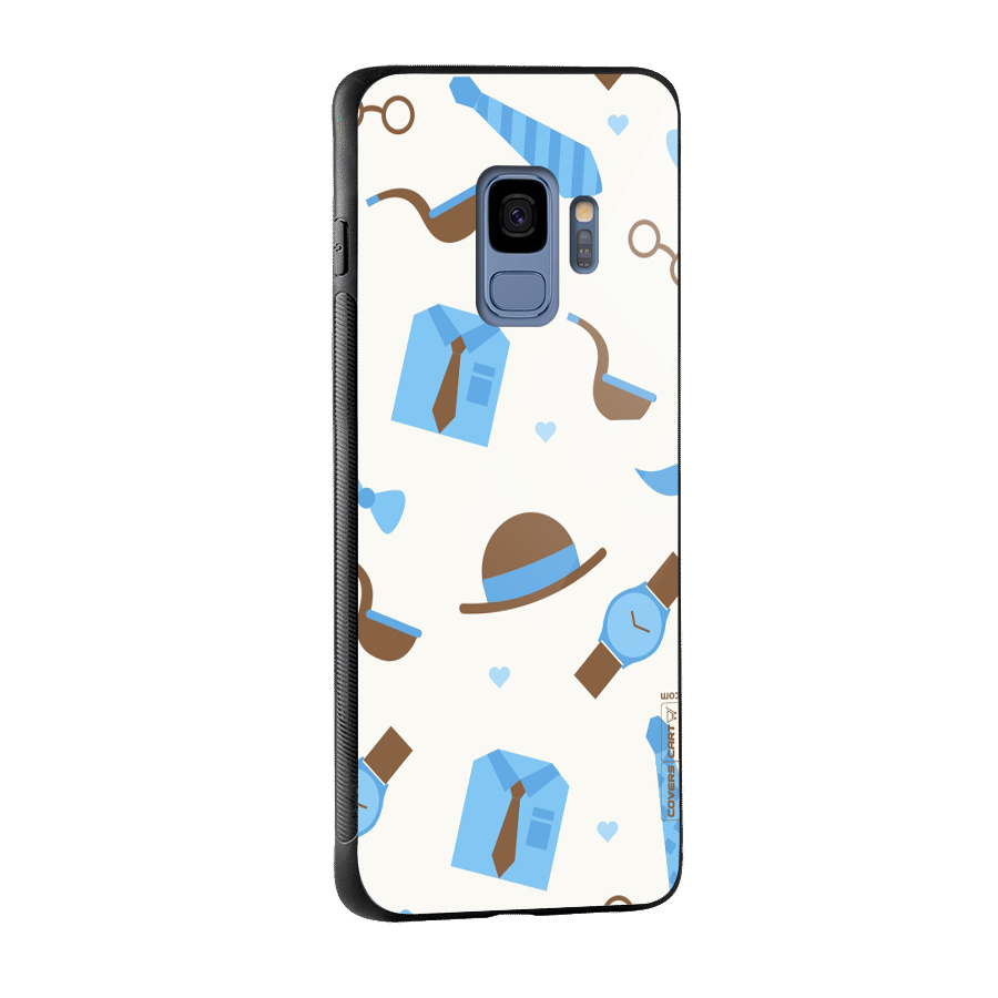 Pipe Hat Watch Pattern Glass Back Case for Galaxy S9