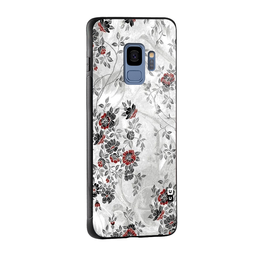 Pleasing Grey Floral Glass Back Case for Galaxy S9