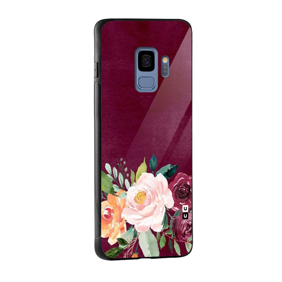Plum Floral Design Glass Back Case for Galaxy S9