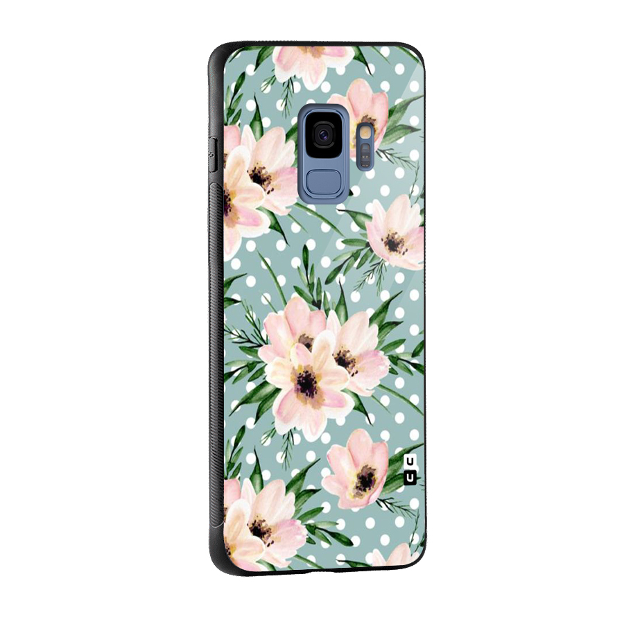 Polka Art Floral Glass Back Case for Galaxy S9
