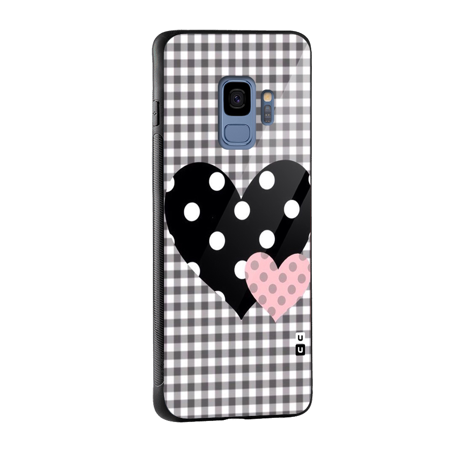 Polka Check Hearts Glass Back Case for Galaxy S9