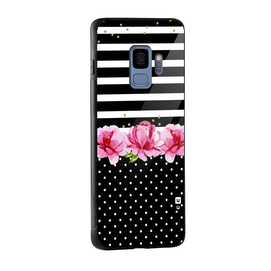 Polka Floral Stripes Glass Back Case for Galaxy S9