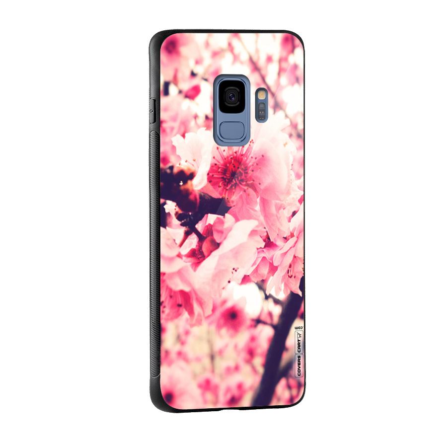 Pretty Pink Flowers Glass Back Case for Galaxy S9
