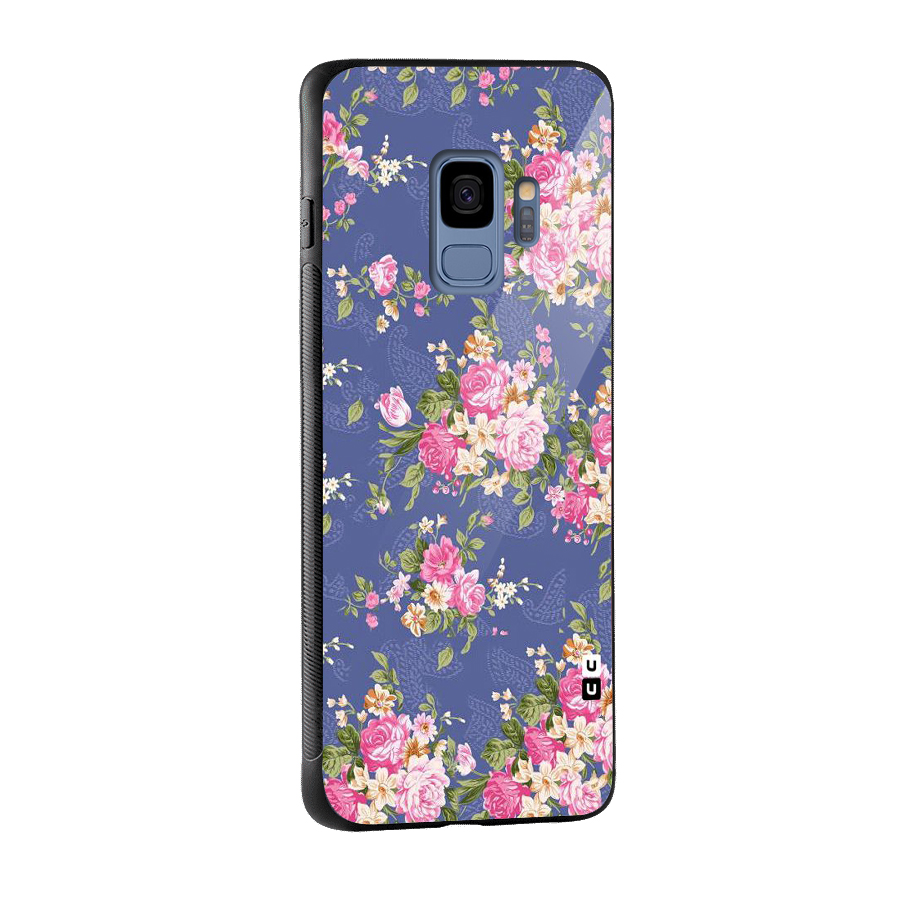 Purple Pink Floral Glass Back Case for Galaxy S9