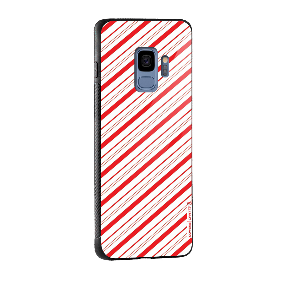Red And White Diagonal Stripes Glass Back Case for Galaxy S9