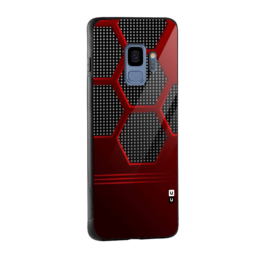 Red Black Hexagons Glass Back Case for Galaxy S9