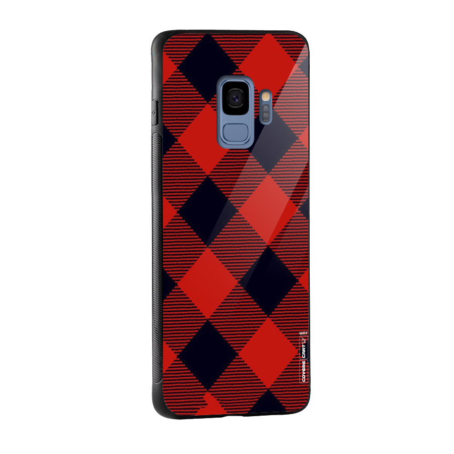 Red Diagonal Check Glass Back Case for Galaxy S9