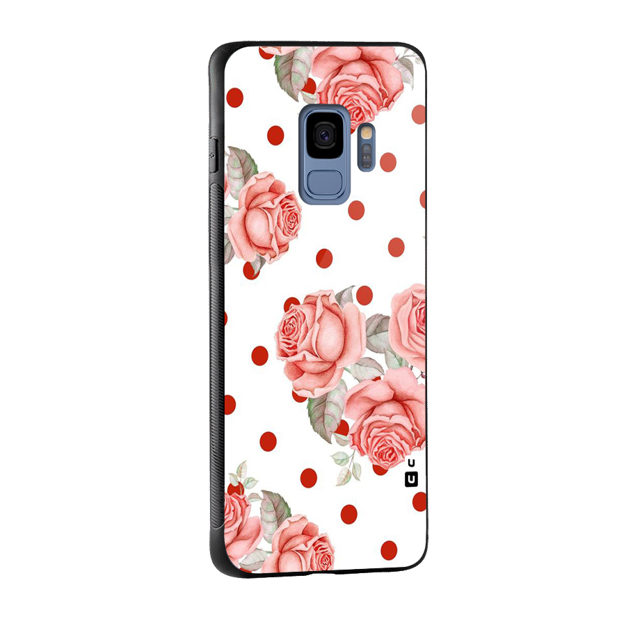 Red Peach Shade Flowers Glass Back Case for Galaxy S9