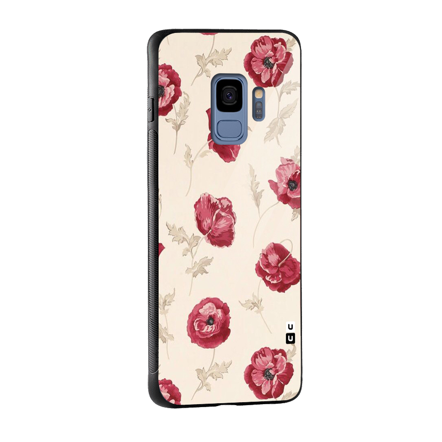 Red Rose Floral Art Glass Back Case for Galaxy S9
