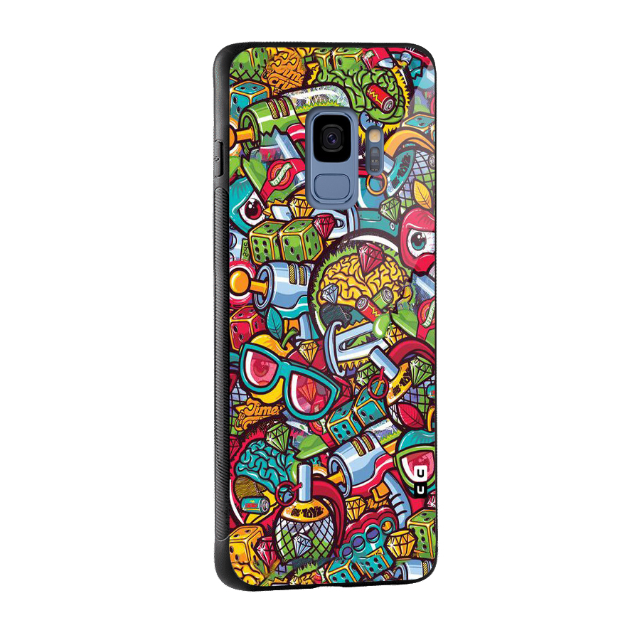 Retro Diamond Design Glass Back Case for Galaxy S9