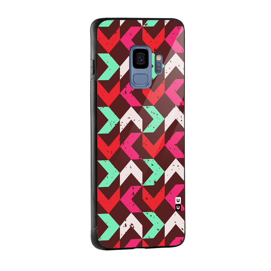 Retro Red Pink Pattern Glass Back Case for Galaxy S9