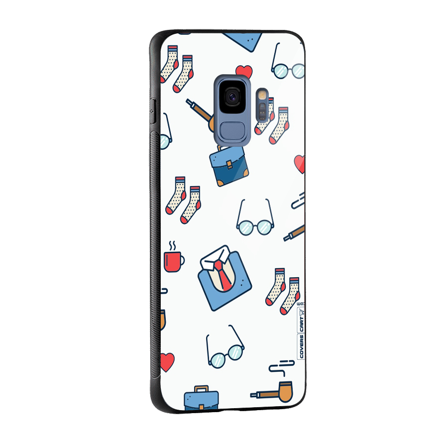 Shirt Spectacles Pattern Glass Back Case for Galaxy S9