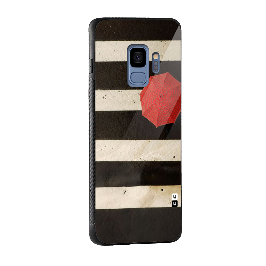 Single Red Umbrella Stripes Glass Back Case for Galaxy S9