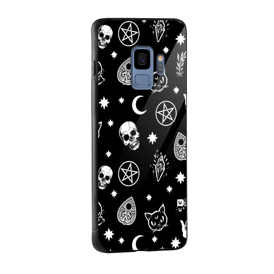 Skull Moon Design Glass Back Case for Galaxy S9