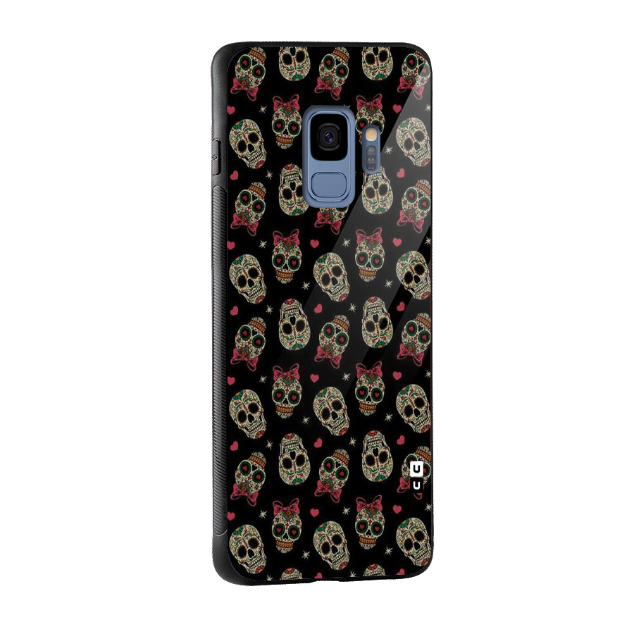 Skull Pattern Glass Back Case for Galaxy S9