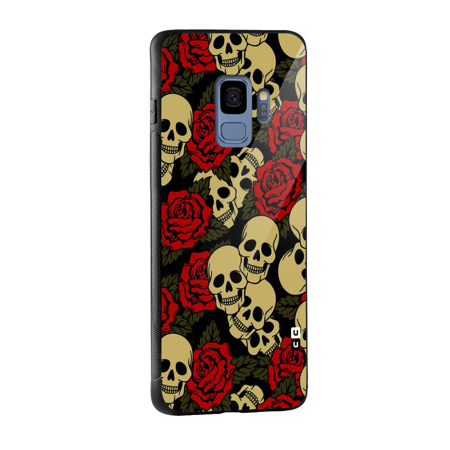 Skulled Roses Glass Back Case for Galaxy S9