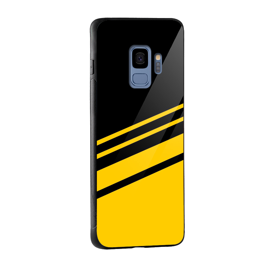 Slant Yellow Stripes Glass Back Case for Galaxy S9