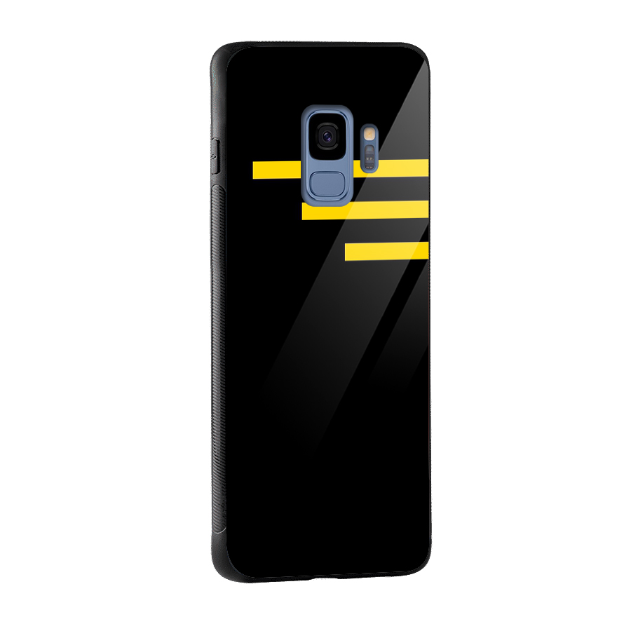 Sports Yellow Stripes Glass Back Case for Galaxy S9