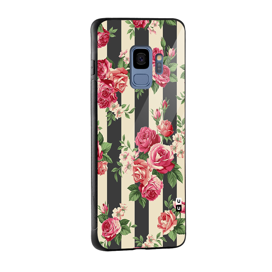 Stripes And Floral Glass Back Case for Galaxy S9