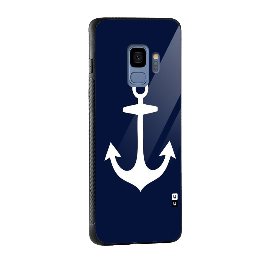 Stylish Anchor Design Glass Back Case for Galaxy S9
