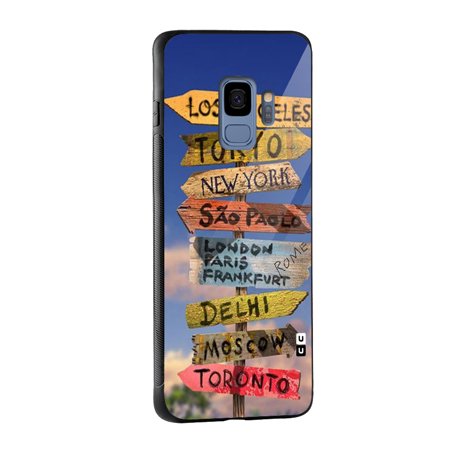 Travel Signs Glass Back Case for Galaxy S9