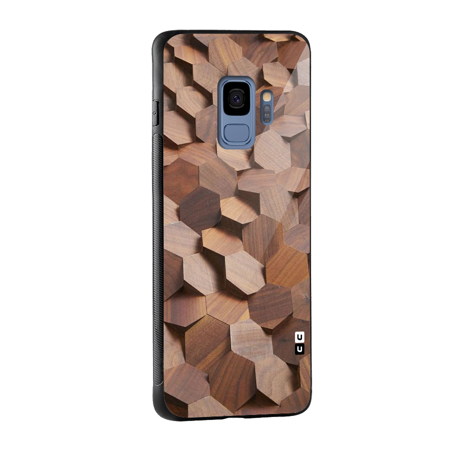 Uplifted Wood Hexagons Glass Back Case for Galaxy S9