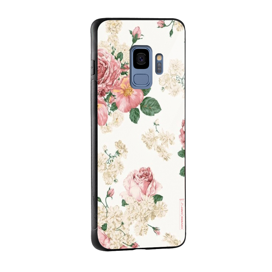 Vintage Floral Pattern Glass Back Case for Galaxy S9